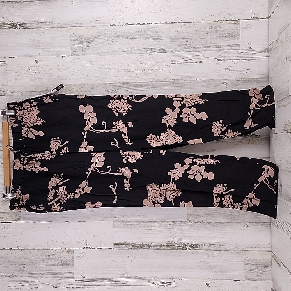 Gloria Vanderbilt black tan floral Lilliana crop pants pockets Size Small NEW